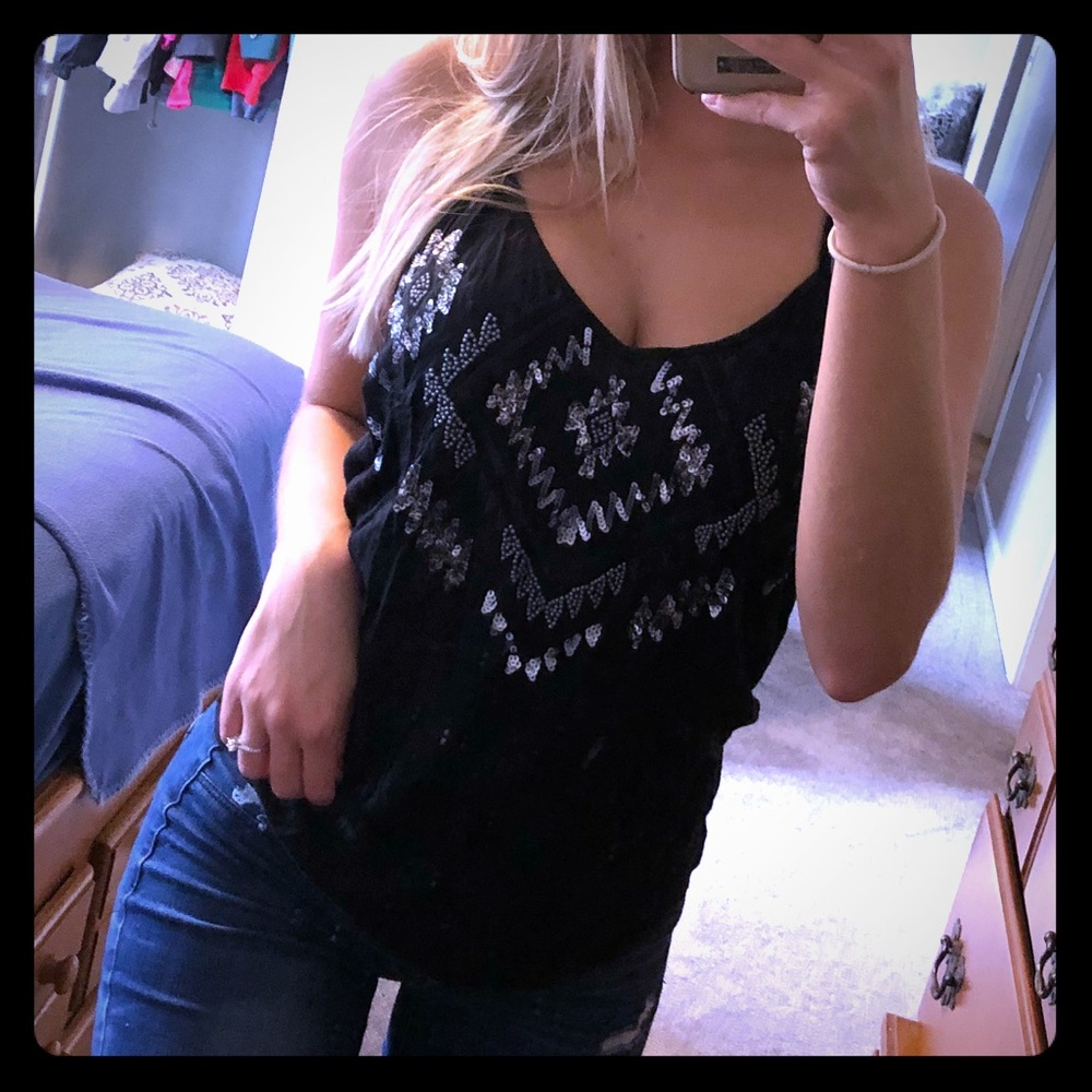 Express tank top black sequins flowy and cute